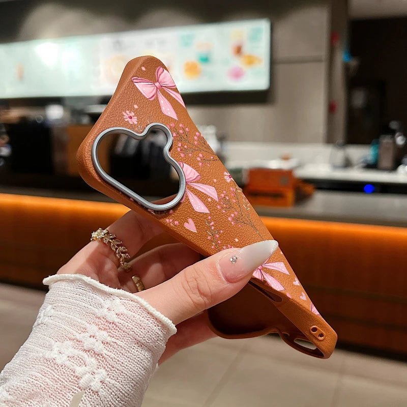 Leather Texture Soft TPU Phone Case For iPhone 17 16 15 Pro Max 14 15 Plus 13 12 Pro Max 11 Air Pink Bowknot Pattern Back Cover