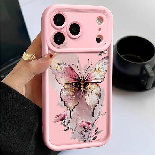 Pink Butterfly Pattern Soft TPU Phone Case For iPhone 17 Pro Air 16e 15 16 Pro Max 14 16 Plus 13 12 Pro Max Silicone Back Cover