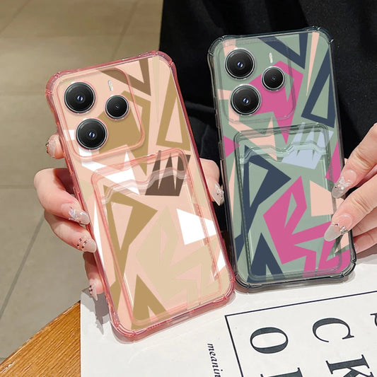 Card Slot Pocket TPU Case For Xiaomi Redmi Note 13 11 12 Pro 5G Note 12 13 4G 13C 14C Geometry Pattern Soft Silicone Phone Cover