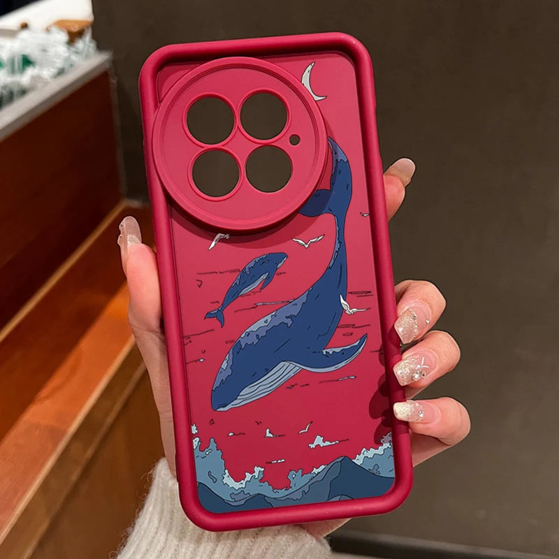 Soft Silicone Phone Case For OnePlus 13 13T 12 13R 12R 11R 5G Shockproof Sea Whale Printing TPU Cover For OnePlus Ace 5 3 2