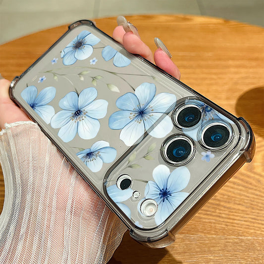 Blue Petals Printed Phone Case For iPhone 17 Pro Max Air 16 15 Pro Max 14 13 12 Pro Max 11 Transparent Soft TPU Back Cover Funda