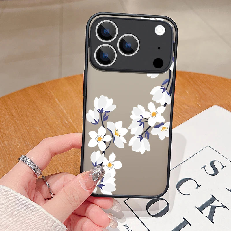 Matte Case For iPhone 17 Air 16e 16 15 14 Pro Max 13 12 17 Pro 11 Shockproof Soft Edge Hard PC Flower Printing Phone Cover Cases