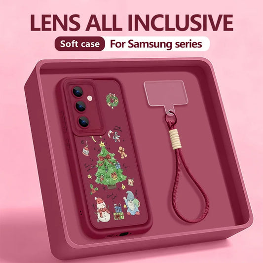 Christmas Tree Print Lanyard Phone Case For Samsung Galaxy S25 S23 S24 Ultra S24 S25 FE A17 A56 A16 A55 A15 A25 A26 5G TPU Cover