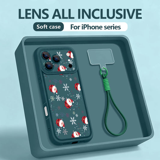 Mini Santa Claus Print Phone Case For iPhone 17 Pro Max 16E Air 16 14 15 Pro 12 13 Pro Max 11 Wrist Strap Lanyard Soft TPU Cover