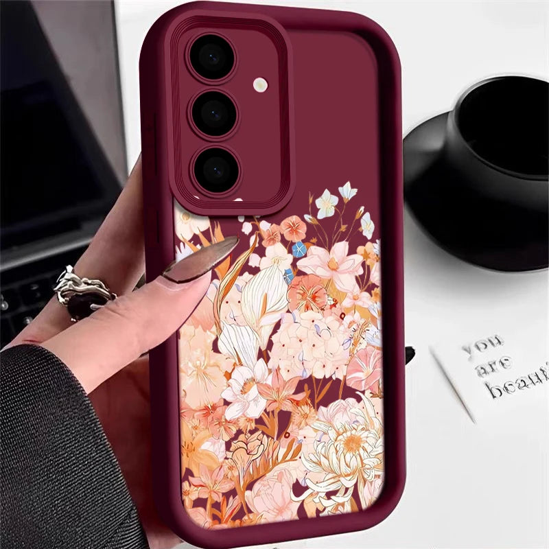 Soft TPU Phone Case For Samsung Galaxy A17 A56 A16 A36 A55 A15 A25 A26 A35 A54 A53 5G Pink Flowers Pattern Silicone Back Cover