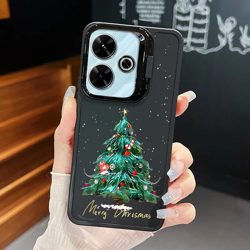 Christmas Tree Printed Lens Frame Holder Case For Xiaomi Redmi Note 13 Pro 12 11 Pro 5G 13C 4G Kickstand Soft TPU Phone Cover