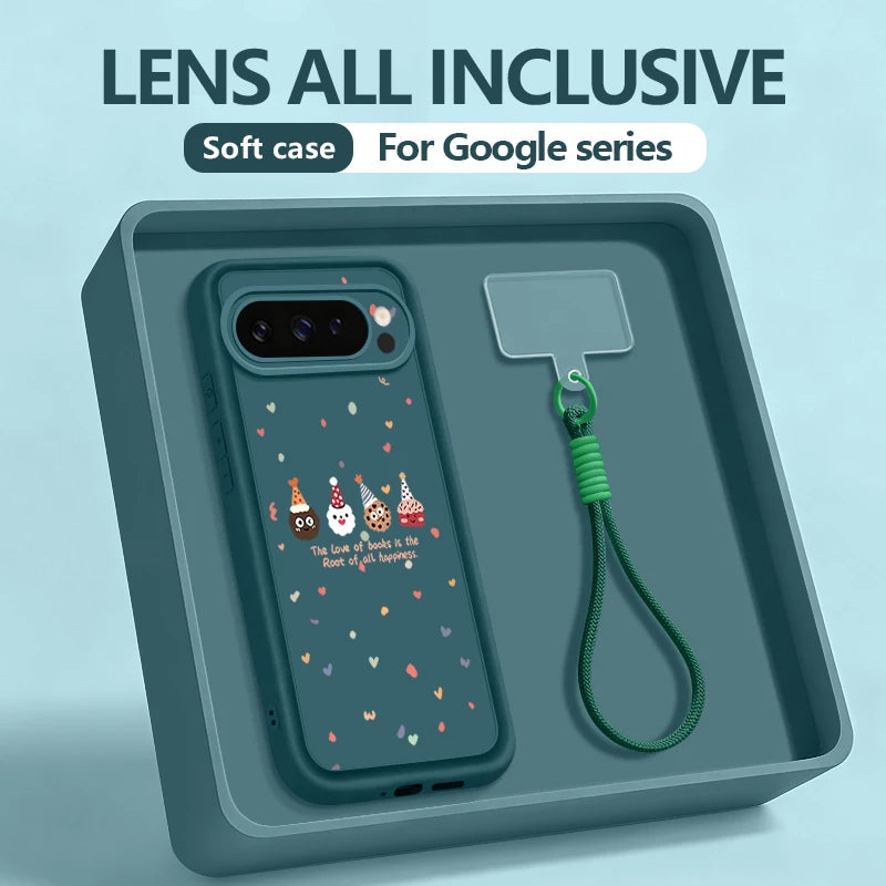 Christmas Doll Printed Phone Case For Google Pixel 10 8 7 Pro 8A Pixel 9 Pro XL Soft TPU Wrist Strap Lanyard Silicone Back Cover