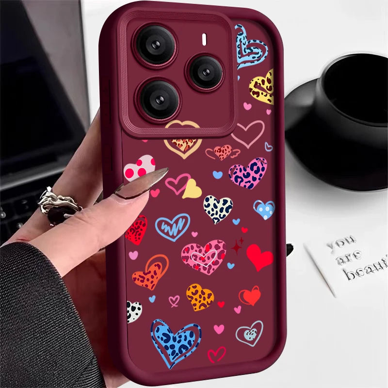Colorful Love Heart Printed TPU Phone Case For Xiaomi 14T Pro For Xiaomi 13T 11T Pro Shockproof Soft Silicone Back Cover Fundas