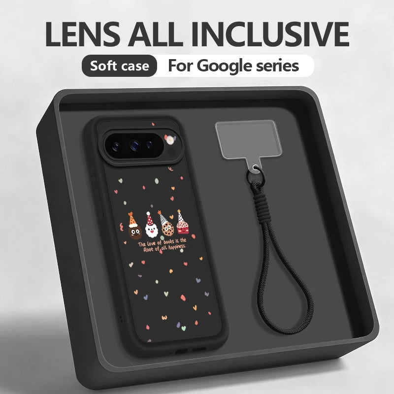 Christmas Doll Printed Phone Case For Google Pixel 10 8 7 Pro 8A Pixel 9 Pro XL Soft TPU Wrist Strap Lanyard Silicone Back Cover