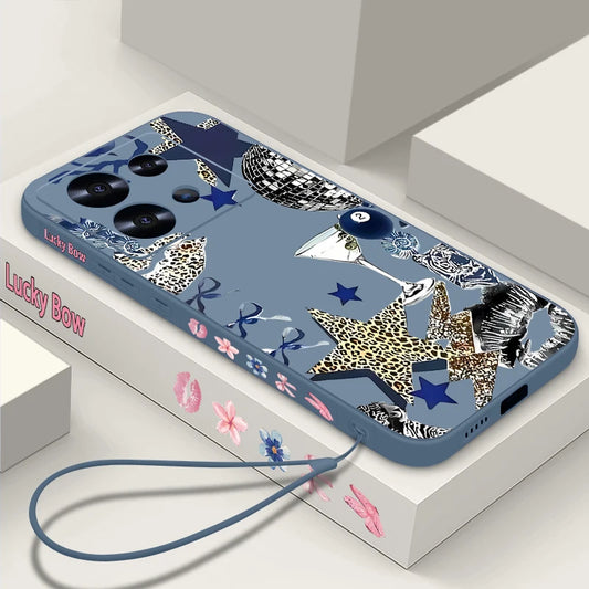 Five Pointed Star Printed TPU Phone Case For Xiaomi 13T 14T Pro 11T Pro Wrist Lanyard Soft Silicone Cover For Mi 14T 13T Pro