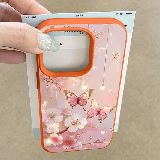 Pink Flower Butterfly Printed Phone Case For iPhone 17 16e 16 15 Pro Max 14 13 12 Pro Max 11 Air Soft Leather Texture TPU Cover