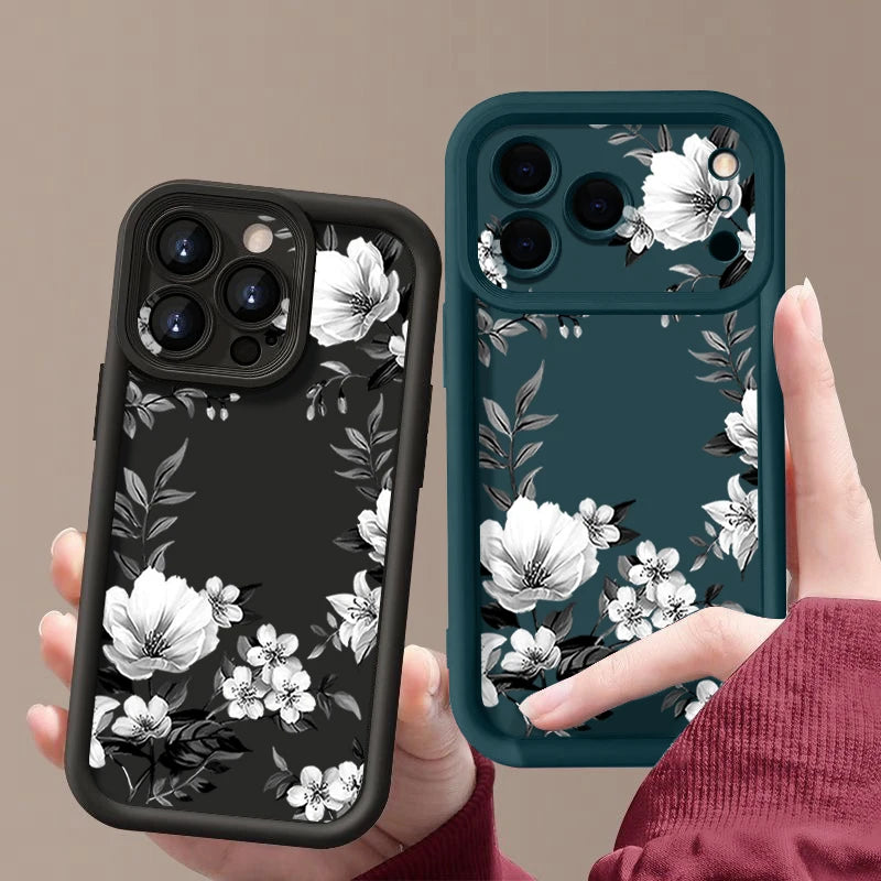 Soft TPU Phone Case For iPhone 17 Pro 16e 15 16 Pro Max 14 16 Plus 13 12 Pro Max Air White Flowers Pattern Silicone Back Cover