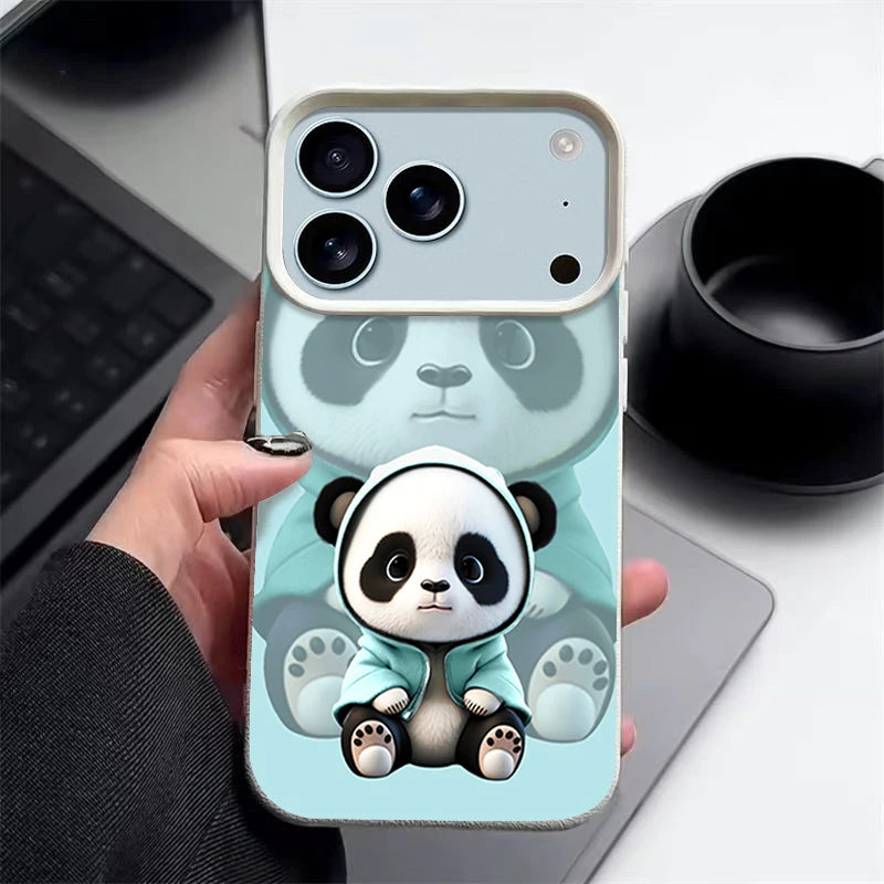 Cute Panda Printed TPU Phone Case For iPhone 17 16e 16 15 Pro Max 14 13 12 Pro Max 11 Air Soft Leather Texture Silicone Cover