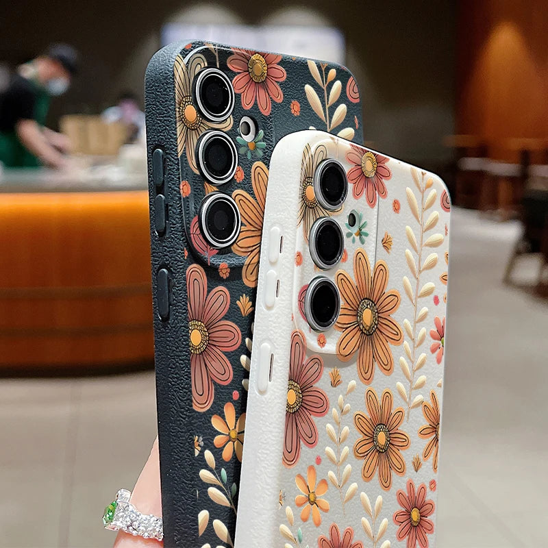 Case For Samsung Galaxy S25 Edge S24 S22 Ultra S23 FE A17 A56 A16 A36 A26 A55 A15 A25 A54 5G Cartoon Flower Soft TPU Phone Cover