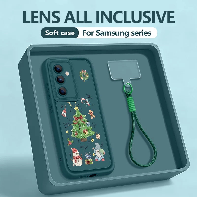 Christmas Tree Print Lanyard Phone Case For Samsung Galaxy S25 S23 S24 Ultra S24 S25 FE A17 A56 A16 A55 A15 A25 A26 5G TPU Cover