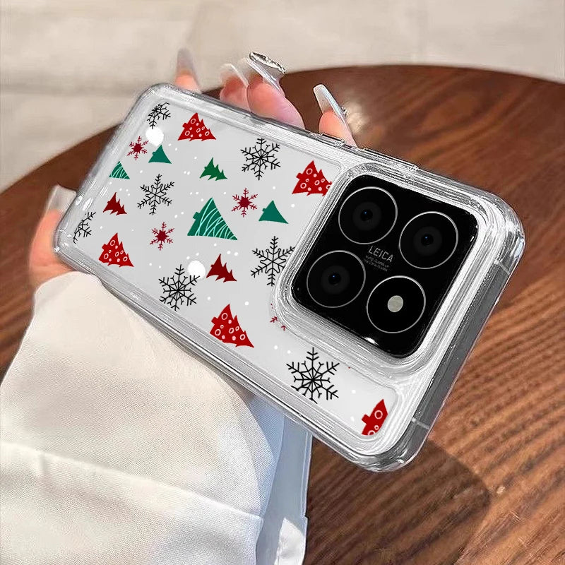 Soft TPU Phone Case For Xiaomi Redmi Note 14 13 Pro Plus 5G Note 11 12 13 14 Pro 13C 14C 4G Christmas Tree Print Clear Cover