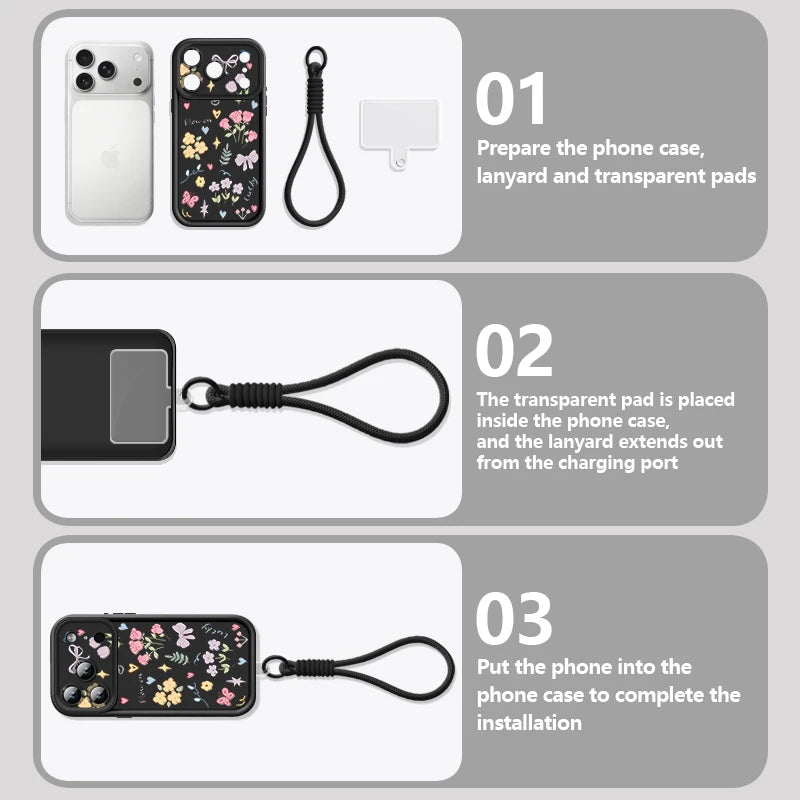 Wrist Strap Lanyard Phone Case For iPhone 17 Pro Max Air 16E 16 14 15 Pro 12 13 Pro Max 11 Cartoon White Flower Print TPU Cover