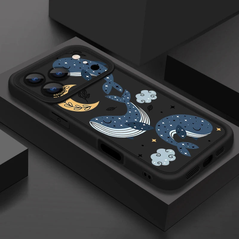 TPU Phone Case For iPhone 17 16e 15 16 Pro Max 14 16 Plus For iPhone Air 13 12 Pro Max Cartoon Whale Printed Soft Silicone Cover