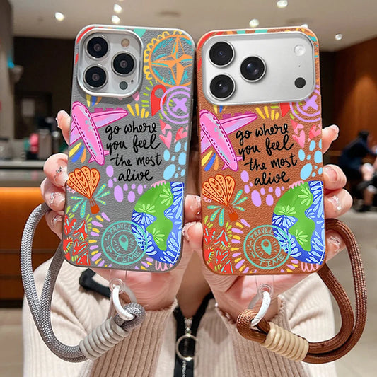 Wrist Strap Lanyard Phone Case For iPhone 17 16 15 Pro Max 14 15 Plus 13 12 Pro Max 11 Air Creative Pattern Soft Silicone Cover