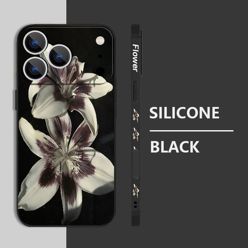 Wrist Strap Lanyard TPU Phone Case For iPhone 17 16 15 Pro Max 12 13 14 Pro Max Air 11 Lily Flower Pattern Soft Silicone Cover