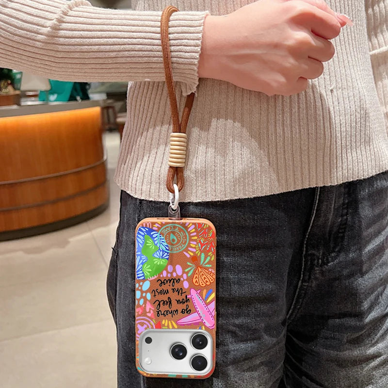 Wrist Strap Lanyard Phone Case For iPhone 17 16 15 Pro Max 14 15 Plus 13 12 Pro Max 11 Air Creative Pattern Soft Silicone Cover