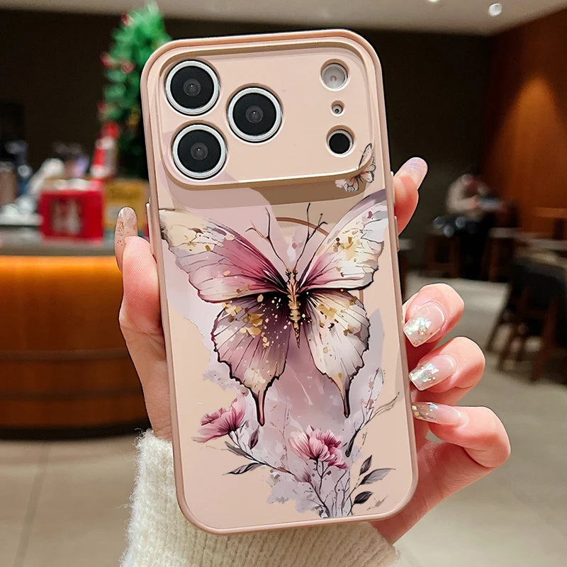 Magnetic Phone Case For iPhone 17 Pro 16 15 14 13 Pro Max For Magsafe Wireless Charge Pink Butterfly Print Hard PC Back Cover