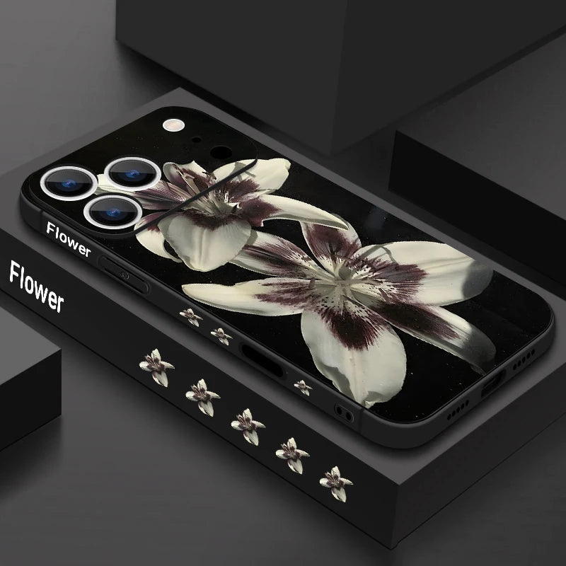 Wrist Strap Lanyard TPU Phone Case For iPhone 17 16 15 Pro Max 12 13 14 Pro Max Air 11 Lily Flower Pattern Soft Silicone Cover