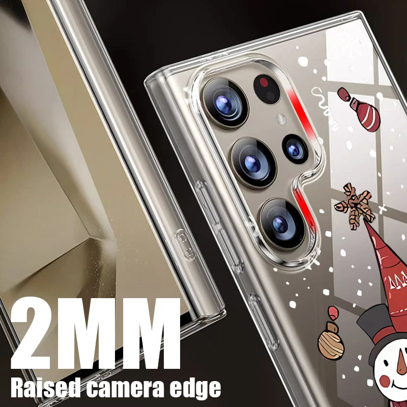 Christmas Tree Snowman Pattern Hard PC Case For Samsung Galaxy A56 A16 A36 A55 A15 A25 A26 A54 A53 5G Transparent Phone Cover