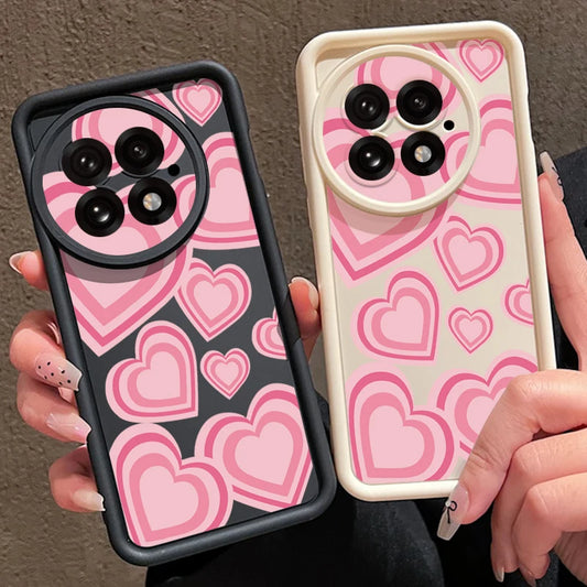 Soft TPU Phone Case For OnePlus 15 13 13T 12 15R 13R 12R 11R 5G Pink Heart-Shaped Pattern Cover For OnePlus Nord 5 Ace 6 6T 5 3