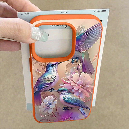 Blue Bird Flower Pattern Phone Case For iPhone 17 16e 16 15 Pro Max 14 13 12 Pro Max 11 Air Soft Leather Texture TPU Back Cover