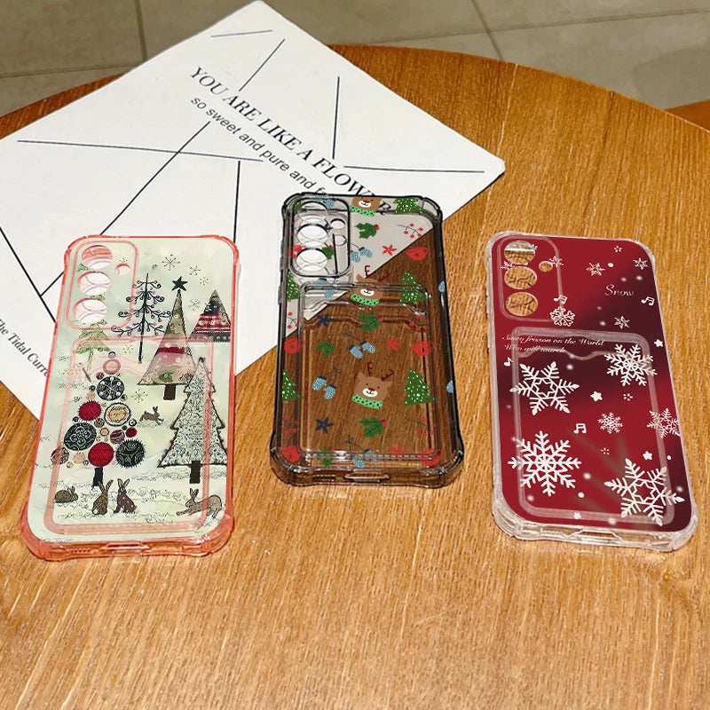 Card Pocket TPU Phone Case For Samsung Galaxy A17 A56 A16 A36 A55 A15 A25 A35 A26 A54 A53 5G Christmas Tree Pattern Soft Cover