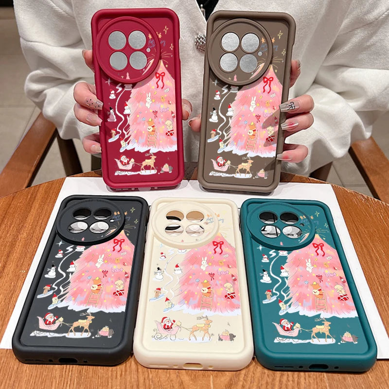 Soft TPU Phone Case For OnePlus 15 13 13T 12 13R 12R 11R 5G Pink Christmas Tree Printed Back Cover For OnePlus Nord 5 Ace 5 3 2