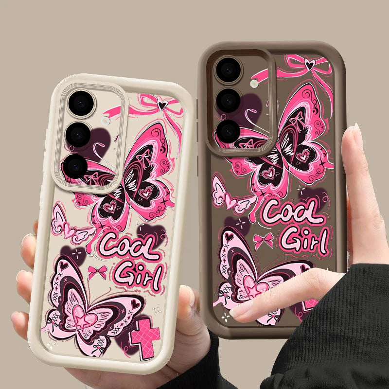 Soft TPU Phone Case For Samsung Galaxy S25 S24 S23 Ultra S25 Edge S24 S23 FE S22 Plus Pink Butterfly Pattern Silicone Back Cover