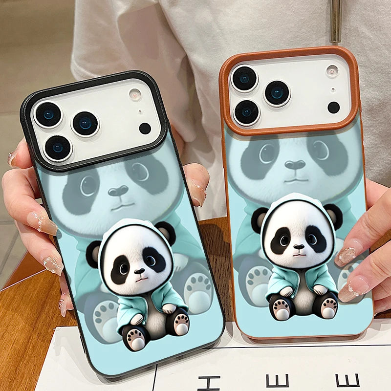 Cute Panda Printed TPU Phone Case For iPhone 17 16e 16 15 Pro Max 14 13 12 Pro Max 11 Air Soft Leather Texture Silicone Cover
