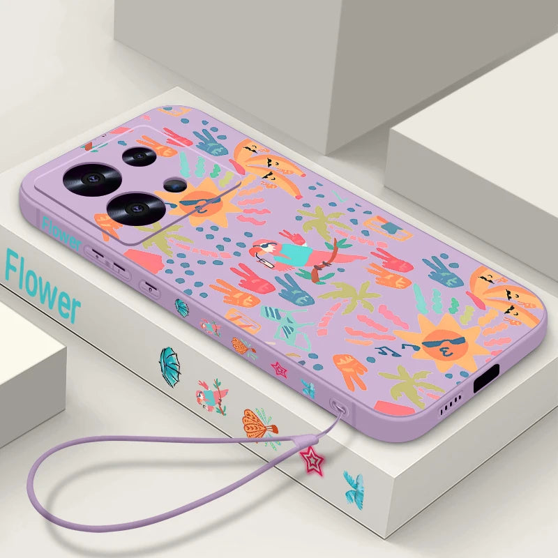 Abstract Art Paintings Soft TPU Case For Xiaomi Redmi Note 14 13 12 Pro 4G Note 13 14 Pro Plus 5G 13C 11 Pro Lanyard Phone Cover