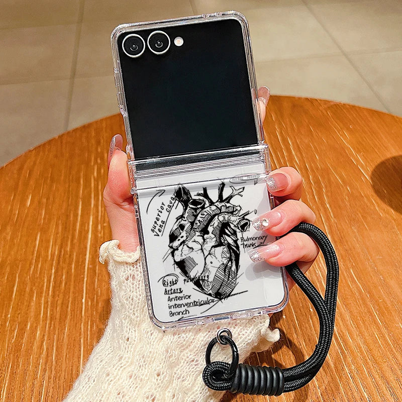 Wrist Strap Lanyard Phone Case For Samsung Galaxy Z Flip7 Flip6 Flip5 Flip4 Flip 7 FE 6 5 4 3 5G Airplane Pattern Folding Cover