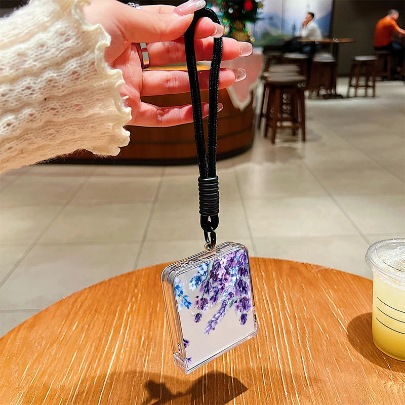 Wrist Strap Lanyard Phone Case For Samsung Galaxy Z Flip7 Flip6 Flip5 Flip4 Flip 7 FE 6 5 4 3 5G Tiny Hearts Pattern Back Cover