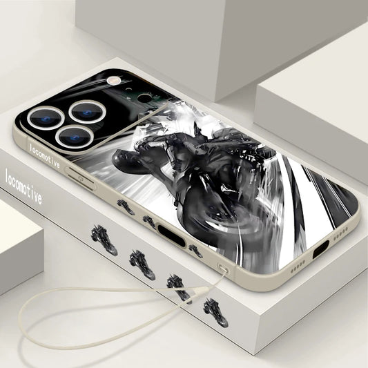 Wrist Strap Lanyard TPU Phone Case For iPhone 17 16 15 Pro Max 12 13 14 Pro Max Air 11 Cool Motorcycle Pattern Silicone Cover