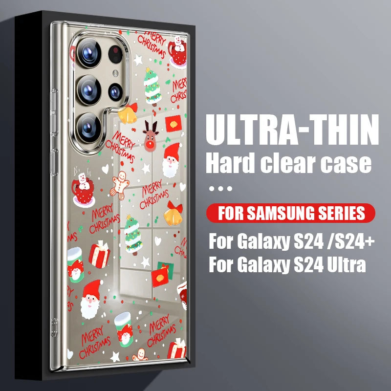 Christmas Tree Snowman Pattern Hard PC Case For Samsung Galaxy A56 A16 A36 A55 A15 A25 A26 A54 A53 5G Transparent Phone Cover