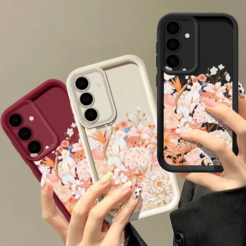 Soft TPU Phone Case For Samsung Galaxy A17 A56 A16 A36 A55 A15 A25 A26 A35 A54 A53 5G Pink Flowers Pattern Silicone Back Cover