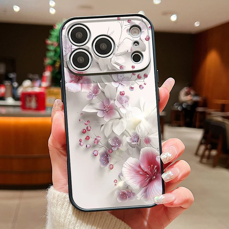 Magnetic Phone Case For iPhone 17 Pro 16 15 14 13 Pro Max For Magsafe Wireless Charge Pink Flower Printed Hard PC Back Cover