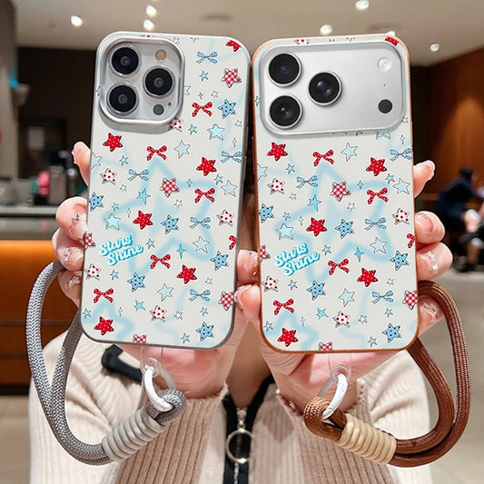 Wrist Strap Lanyard Phone Case For iPhone 17 16 15 Pro Max 14 15 Plus 13 12 Pro Max 11 Air Little Star Printed Soft TPU Cover