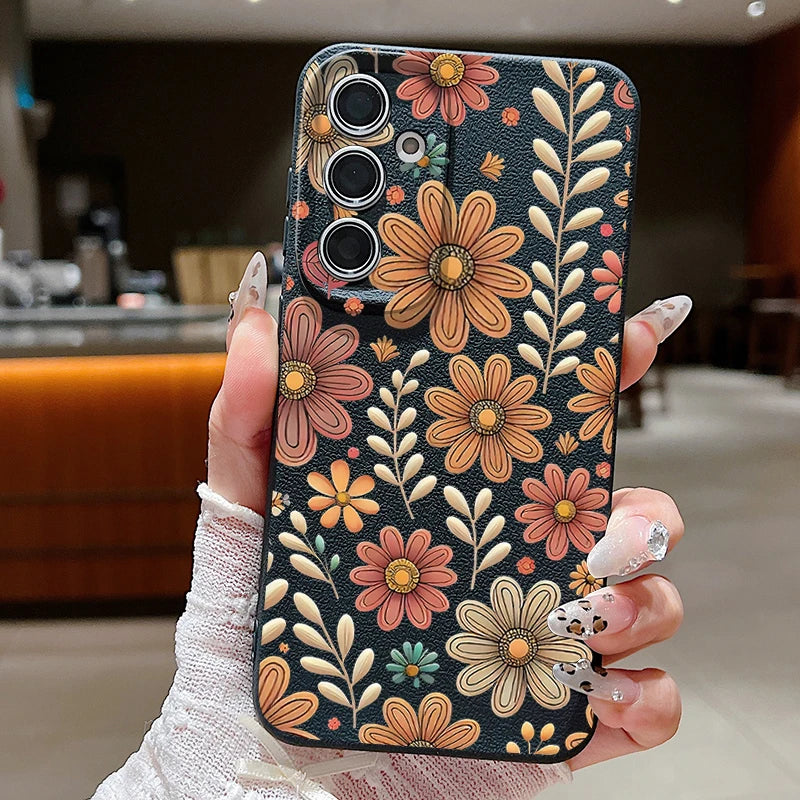 Case For Samsung Galaxy S25 Edge S24 S22 Ultra S23 FE A17 A56 A16 A36 A26 A55 A15 A25 A54 5G Cartoon Flower Soft TPU Phone Cover