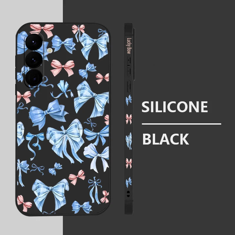 Blue Bowknot Print Phone Case For Samsung Galaxy S25 S24 S22 Ultra S23 FE A17 A56 A16 A55 A25 A15 A36 A35 A54 5G Soft TPU Cover
