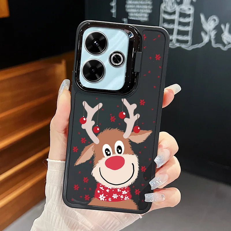 Christmas Tree Printed Lens Frame Holder Case For Xiaomi Redmi Note 13 Pro 12 11 Pro 5G 13C 4G Kickstand Soft TPU Phone Cover