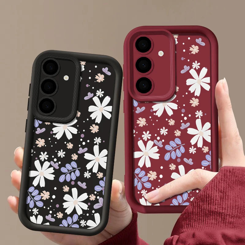 White Flowers TPU Case For Samsung Galaxy S25 Edge S24 S22 S23 Ultra S24 FE A56 A36 A26 A55 A16 A15 A35 A25 A54 5G Phone Cover