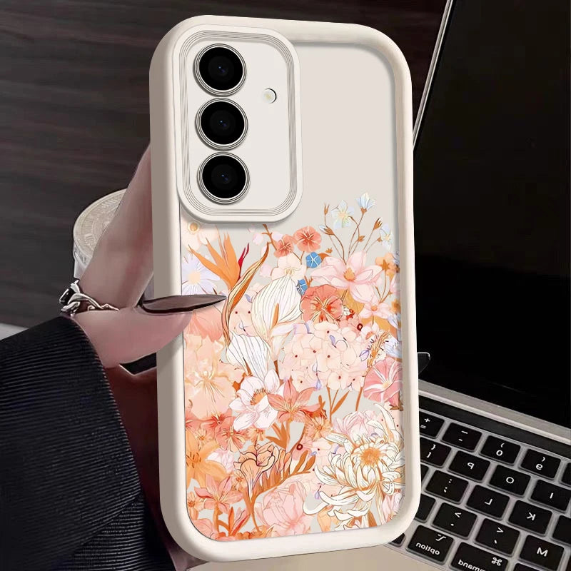 Soft TPU Phone Case For Samsung Galaxy A17 A56 A16 A36 A55 A15 A25 A26 A35 A54 A53 5G Pink Flowers Pattern Silicone Back Cover
