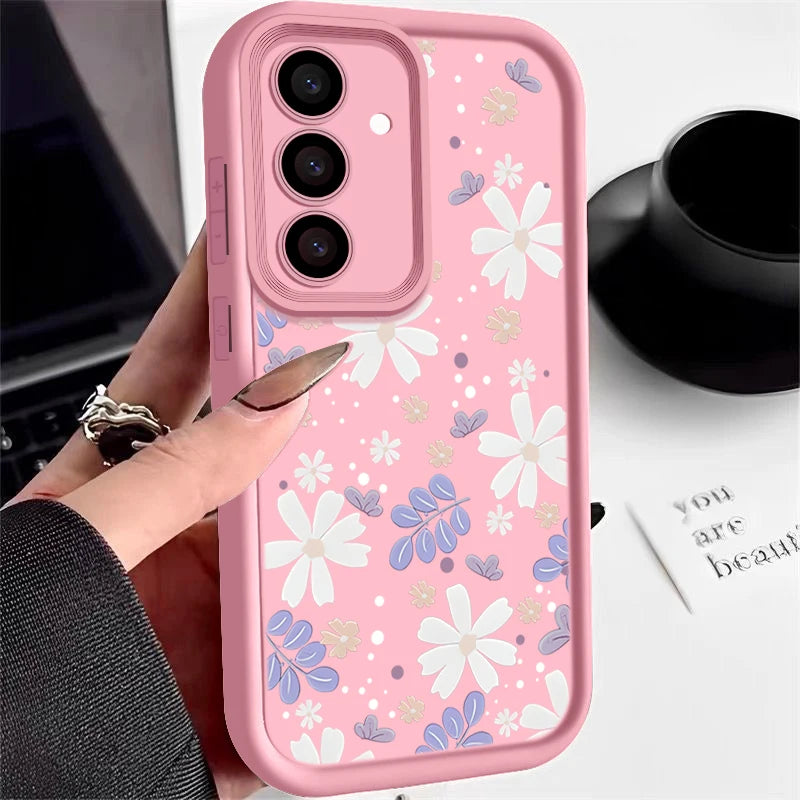 White Flowers TPU Case For Samsung Galaxy S25 Edge S24 S22 S23 Ultra S24 FE A56 A36 A26 A55 A16 A15 A35 A25 A54 5G Phone Cover