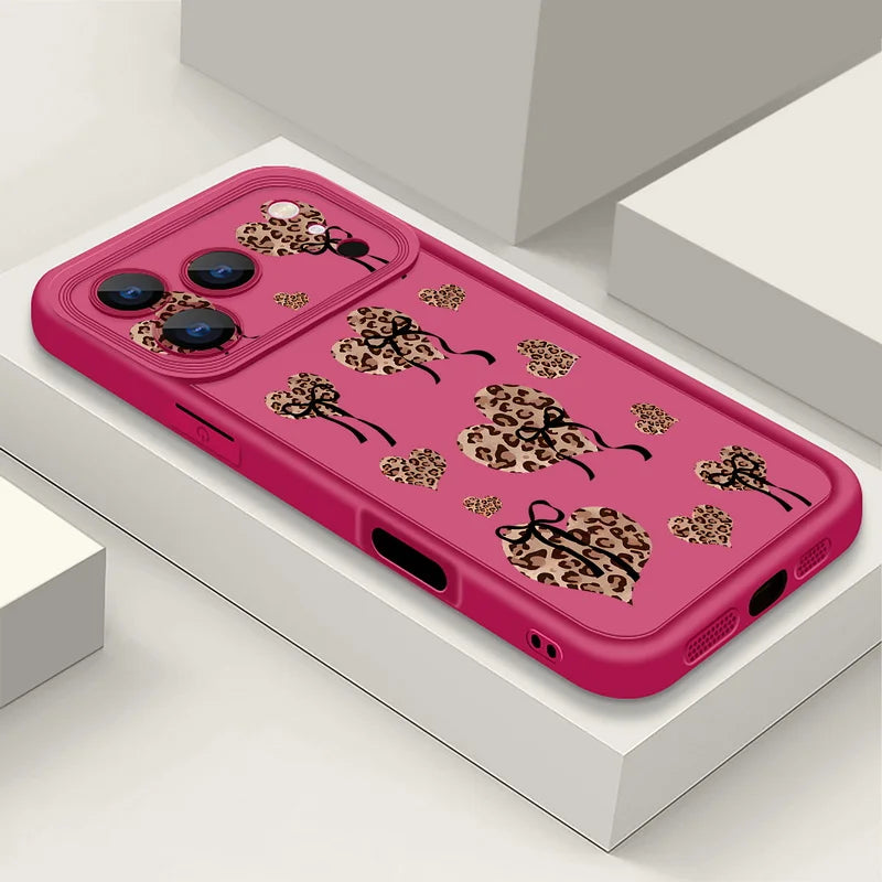 Soft TPU Phone Case For iPhone 17 Pro Air 16e 15 16 Pro Max 14 16 Plus 13 12 Pro Max Leopard Print Heart Pattern Silicone Cover