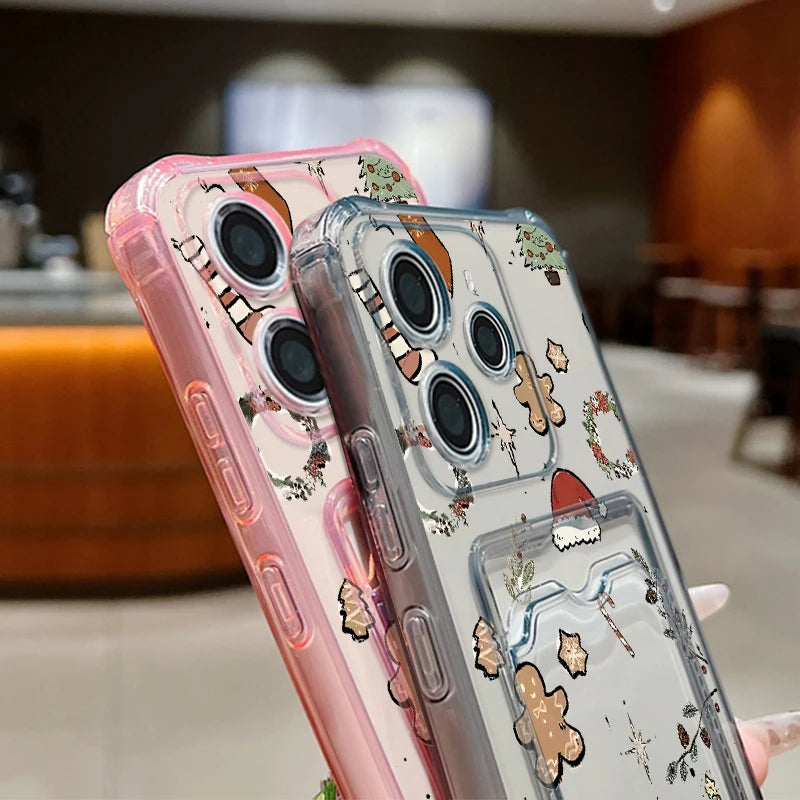 Card Slot Pocket Soft TPU Phone Case For Xiaomi 13T Pro Xiaomi 14T PRO Shockproof Cute Elk Love Heart Printed Clear Back Cover